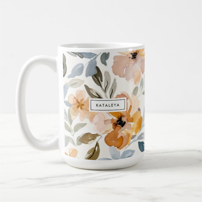 Höstlig Blommig Doftande Mjuk Pastell Kaffemugg (Vänster)