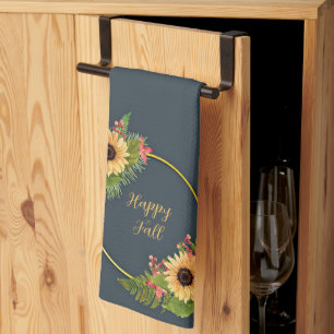 Höstlig blomster ram med anpassningsbar text kökshandduk