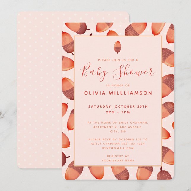 Höstlig höst Ekollon Baby Shower Inbjudan (Fram/baksida)