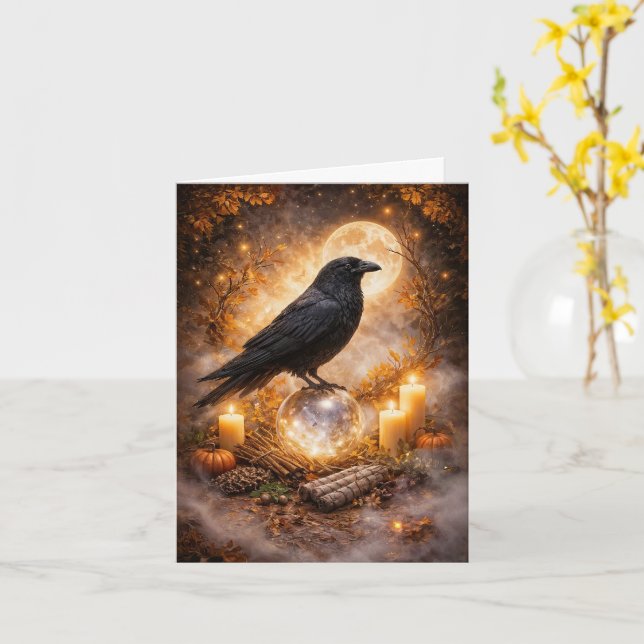 Höstlig Höst Mystisk Magisk Korp Blank Kort (Gul blomma)