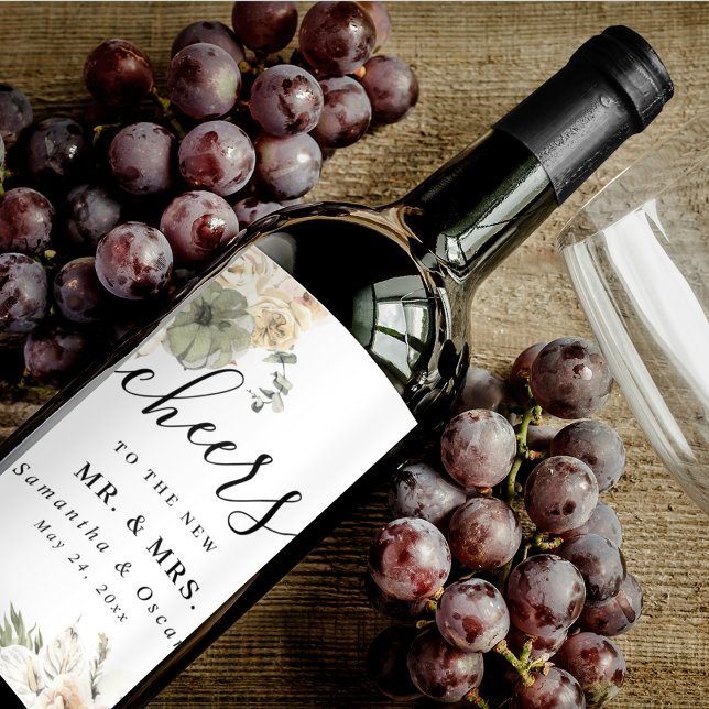 Höstliga vinetiketter för bröllop | Akvarellpumpa Vinflaska Etikett (Skapare uppladdad)