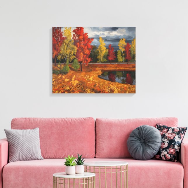 Höstliggande Oljemålning på arbetsytan - Vibrant Canvastryck (Insitu (Vardagsrum))