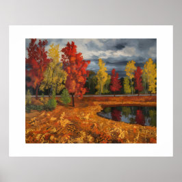 Höstliggande Oljemålning på arbetsytan - Vibrant Poster