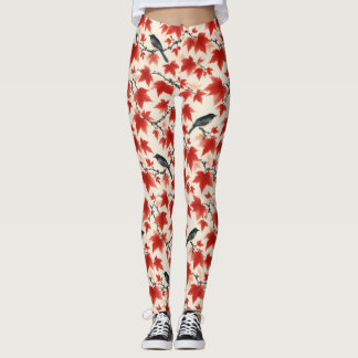 Höstlönn och fåglar Japansk konst Leggings