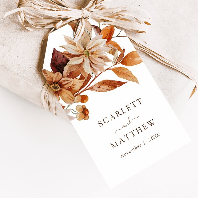Höstlöv Bröllopsgåva Märken Presentetikett (Fall White Terracotta Leaves Wedding Favor Tags by Painted Paperie
)