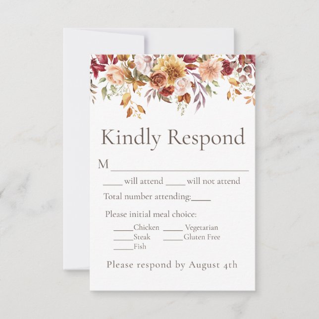 Höstlöv Floral Bröllopssvar RSVP-kort OSA Kort (Framsida)