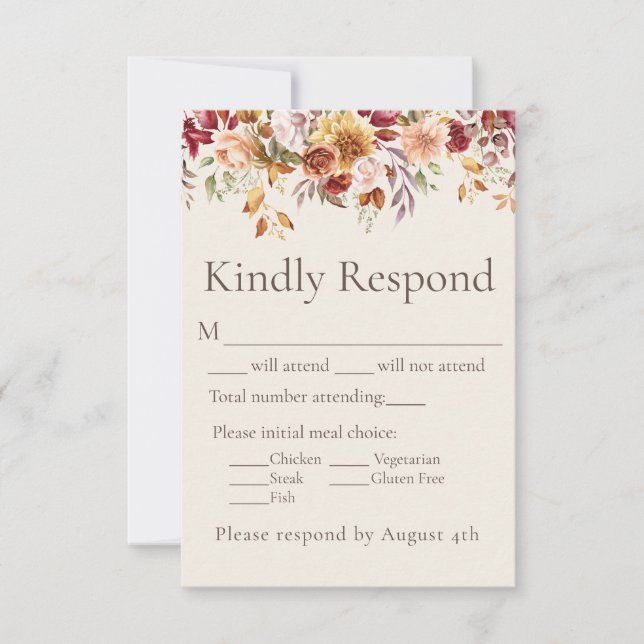 Höstlöv Floral Elfenbensvit Bröllopssvar RSVP OSA Kort (Framsida)