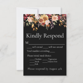 Höstlöv Floral Svart Bröllopsvar RSVP OSA Kort