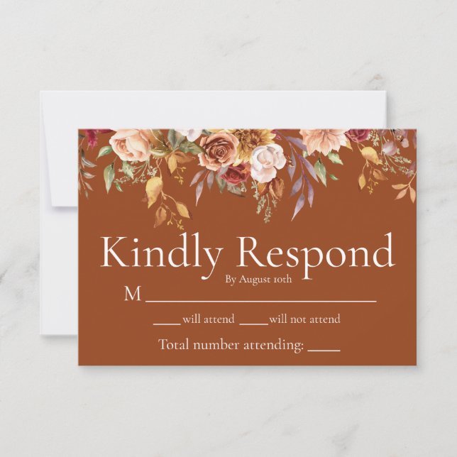 Höstlöv Floral Terrakotta Bröllops RSVP-kort Tack Kort (Framsida)