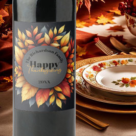 Höstlöv Höst Familj Thanksgiving Vinflaska Etikett