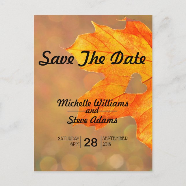 Höstlöv Med Hjärta Spara Datumet Meddelande Vykort (Framsida)