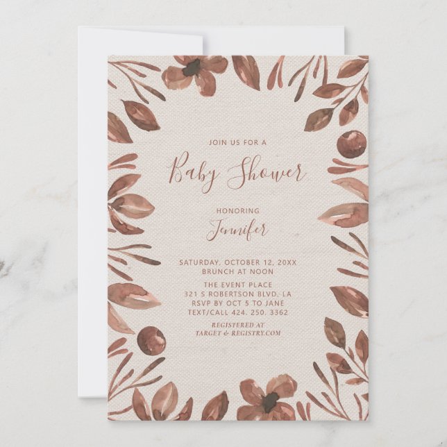 Höstlöv | Vattenfärg Neutral Baby Shower Inbjudningar (Framsida)
