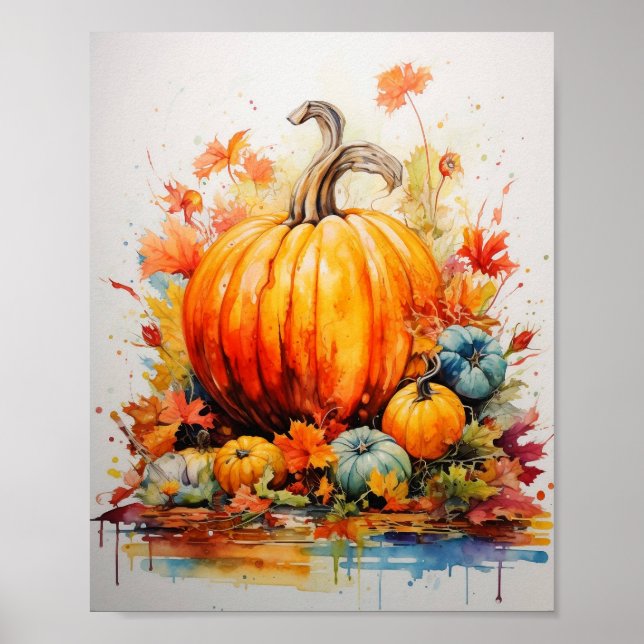 Höstmagasin: Pumpkins in Vivid Watercolor Poster (Framsidan)
