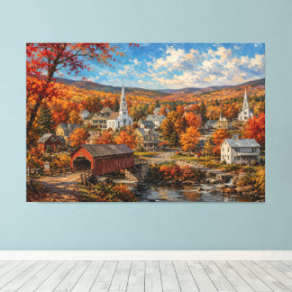 Höstmåleri av New England-by Canvastryck