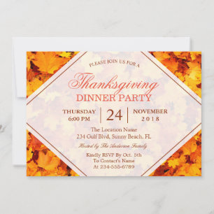 Höstmapel Löv Thanksgiving Middag Party Inbjudningar
