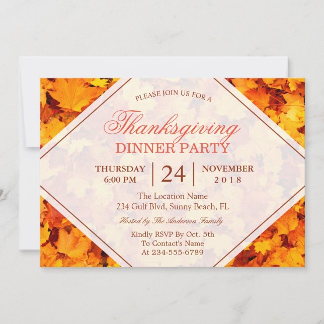 Höstmapel Löv Thanksgiving Middag Party Inbjudningar (Framsida)