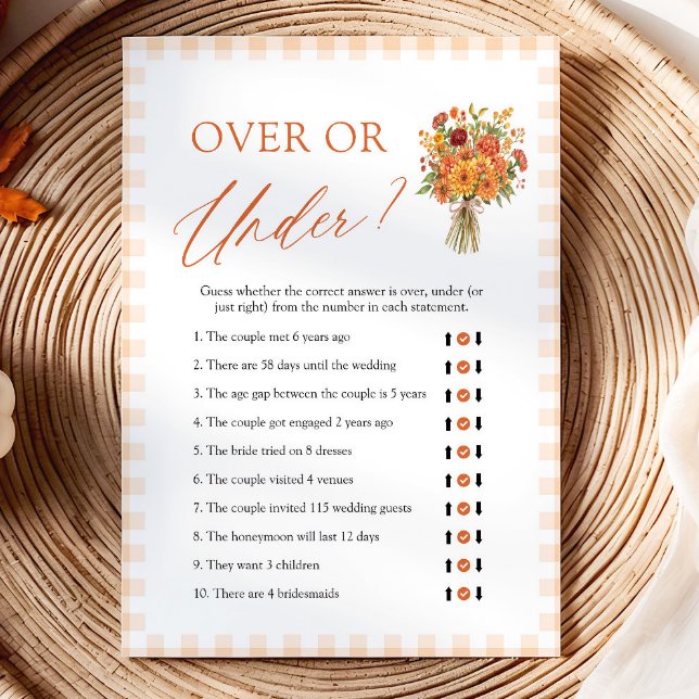 Höstmarknad Över eller Under Bröllopsduschspel Inbjudningar (Fall Market Over or Under Bridal Shower Game)