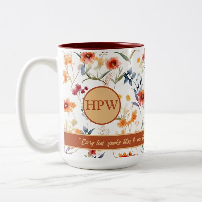 Höstmonogram Blommig Klassisk Font Kaffe Mugg (Vänster)