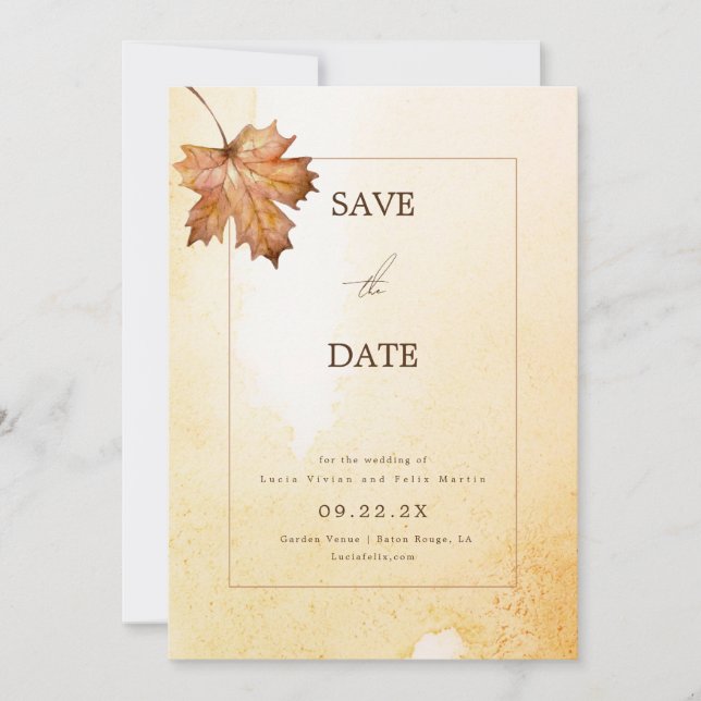 Höstmönstret Löv - vattenfärg Spara datum Inbjudningar (Framsida)