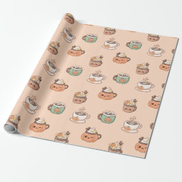 Höstmuggar & Pumpapaj Kawaii-inslagspapper Presentpapper