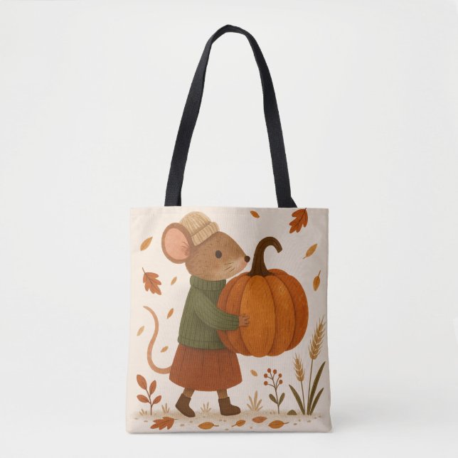 Höstmus med pumpkin - Whimsical Fall Illustr Tygkasse (Framsida)