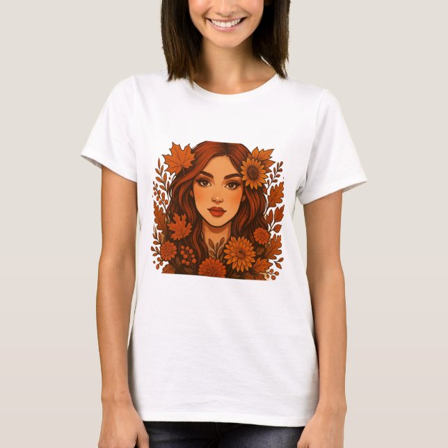 Höstmuse - Kvinnor med blommor T Shirt (Framsida)