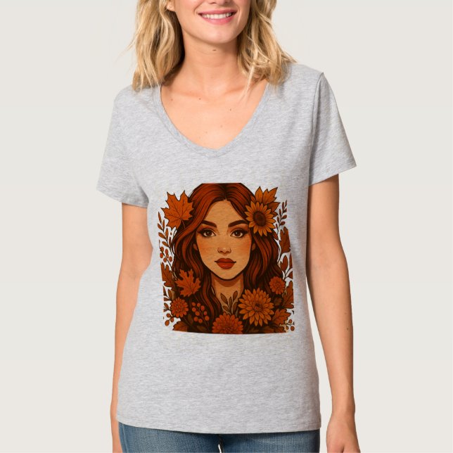 Höstmuse - Kvinnor med blommor T Shirt (Framsida)