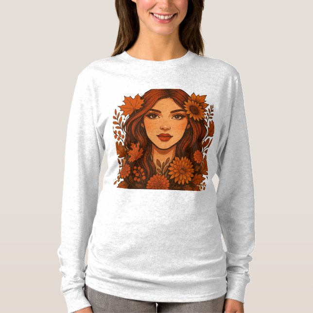Höstmuse - Kvinnor med blommor T Shirt (Framsida)