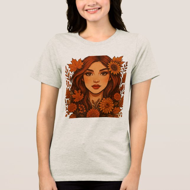 Höstmuse - Kvinnor med blommor T Shirt (Framsida)
