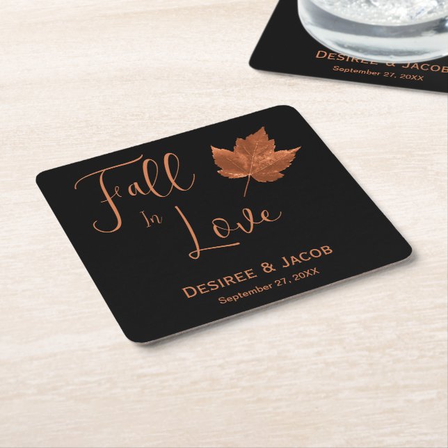 Höstnedgång i Kärlek-koppar Brun Svart Rustic Underlägg Papper Kvadrat (Vinklad)