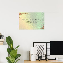 Höstnyanser Grön Gul Välkommen Bröllop 36x12 Poster