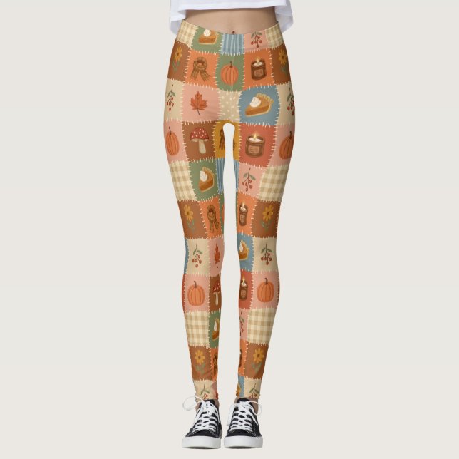 Höstpatchwork Höstmönster Leggings (Framsida)