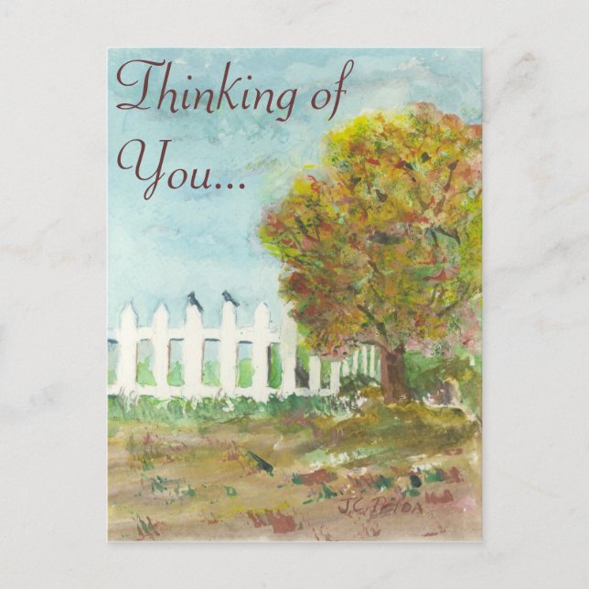 Höstpicketefens och Träd med fågelvattenfärg Vykort (Framsida)