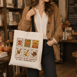 Höstpresent för lärare Retro frimärksillustration Tygkasse