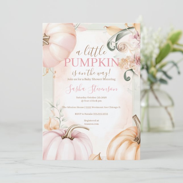 Höstpumpa akvarell baby shower  inbjudningar (Stående Fram)