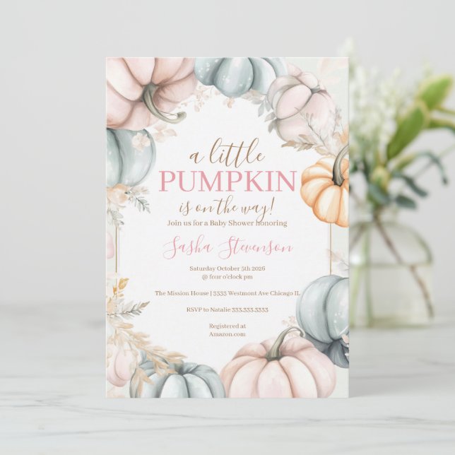Höstpumpa akvarell baby shower  inbjudningar (Stående Fram)