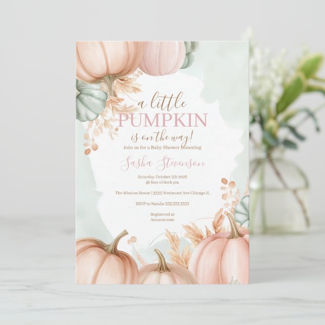 Höstpumpa akvarell baby shower  inbjudningar (Stående Fram)