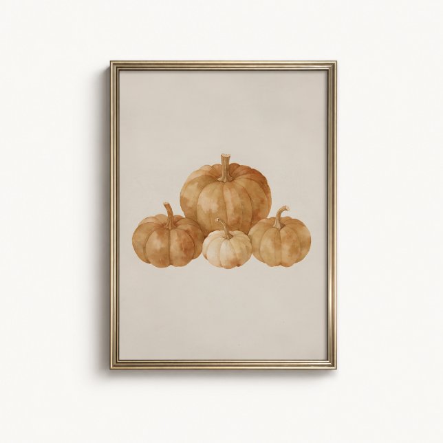 Höstpumpa Akvarell Skissaffisch Poster (Autumn Pumpkin Watercolor Poster - close-up view (frame/decor not included))