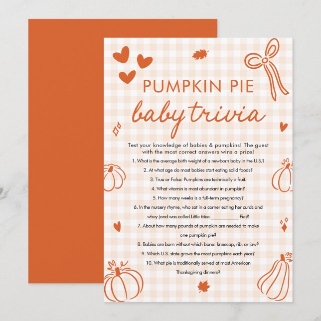 Höstpumpa Baby Shower Baby Trivia-spel Inbjudningar (Fram/baksida)
