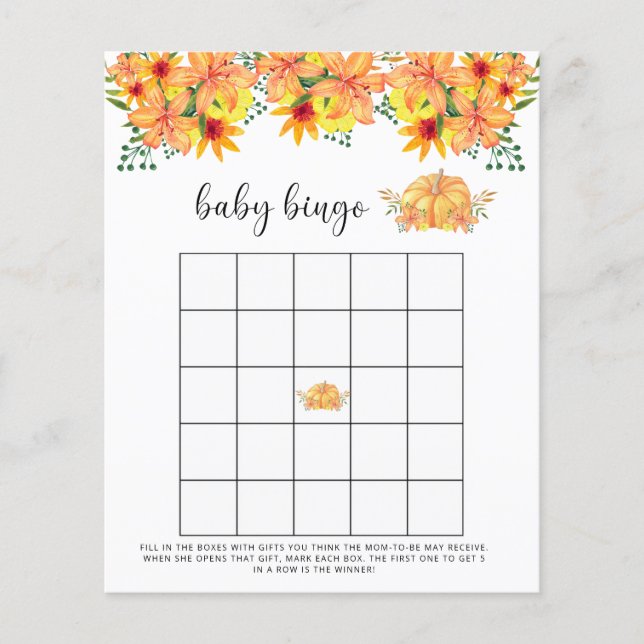 Höstpumpa baby shower bingo spel (Framsida)