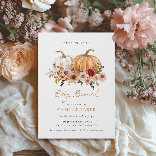 Höstpumpa Baby Shower Brunch Inbjudan (Fall Pumpkin Baby Brunch Invitation)