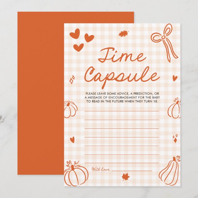 Höstpumpa Baby Shower Tids kapsel spel Inbjudningar (Fram/baksida)