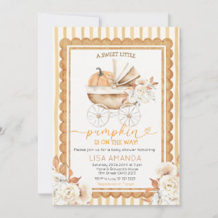 Höstpumpa Barnvagn Orange Blommig Baby Shower Inbjudningar