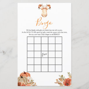 Höstpumpa Blommig Babykläder Baby Shower Bingo