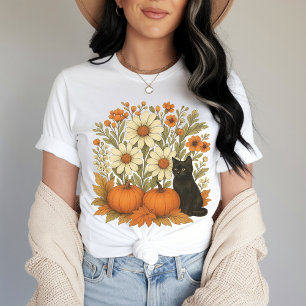 Höstpumpa Blommig Tröja, Vintage Höst Katt T-Shirt