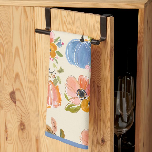 Höstpumpa & Blommig Vattenfärg Mönster Farmhouse Kökshandduk (Thirds Fold)
