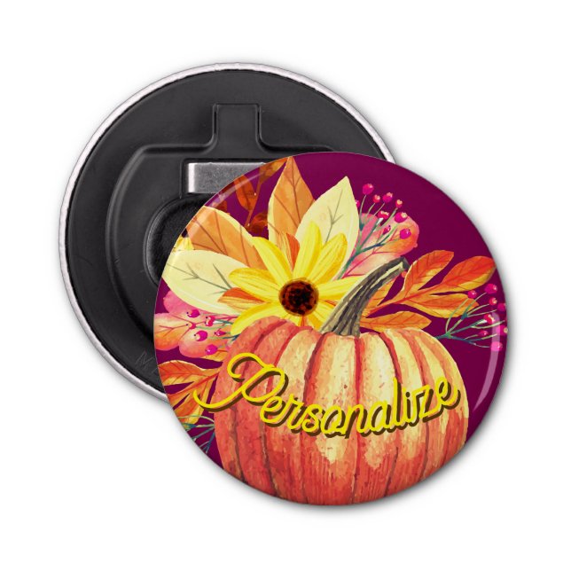 Höstpumpa blommigt orange lila vin flasköppnare (Framsidan)