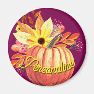 Höstpumpa blommigt orange lila vin magnet