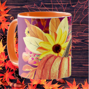 Höstpumpa blommigt orange lila vin mugg