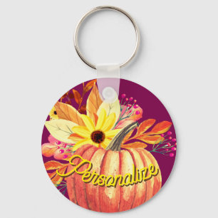 Höstpumpa blommigt orange lila vin nyckelring